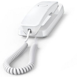 Gigaset DESK 200 Teléfono Fijo de Sobremesa y Pared con Cable, Blanco, Alimentación por Línea Telefónica, 10 Marcación Rápida, Compatible Audífonos